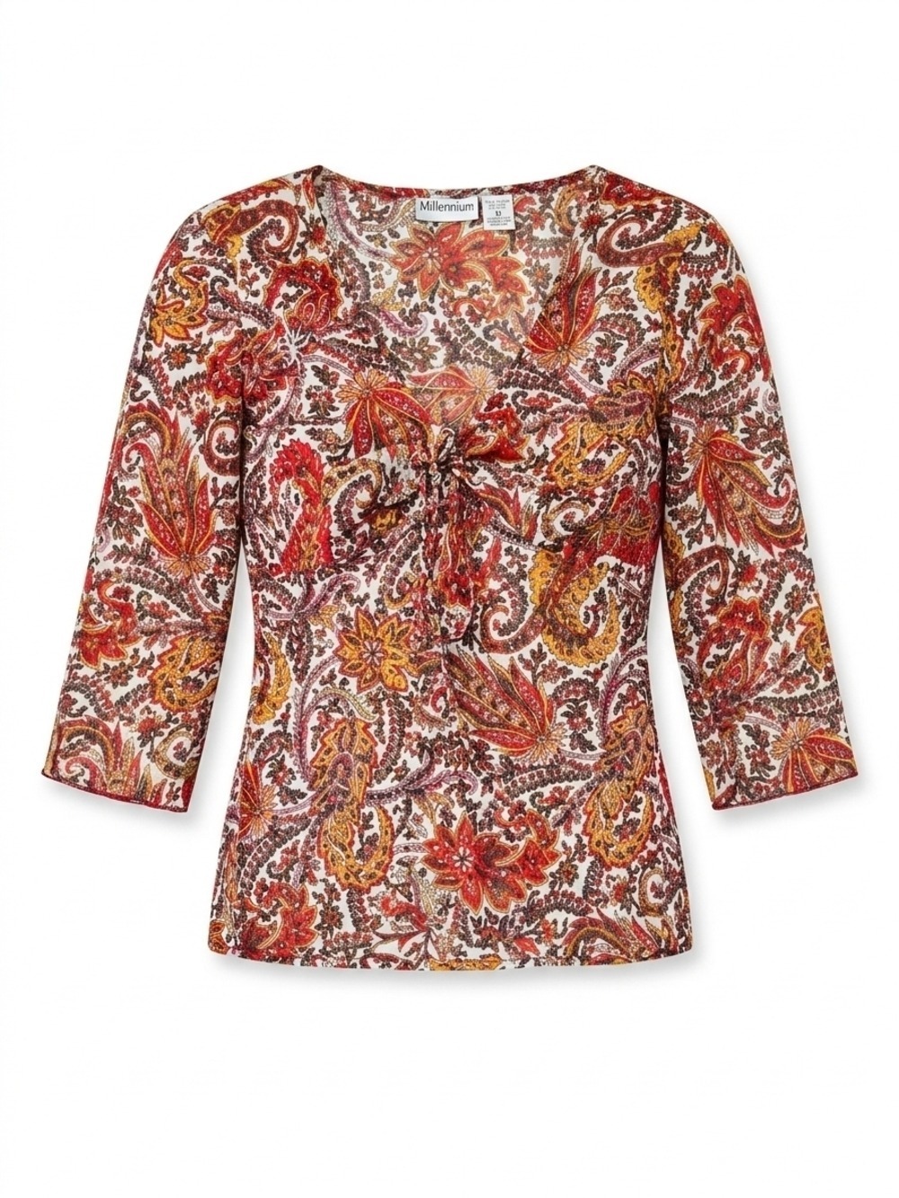 Paisley Tie-Front V-Neck Blouse in Rust Multi - Picture 3 of 6